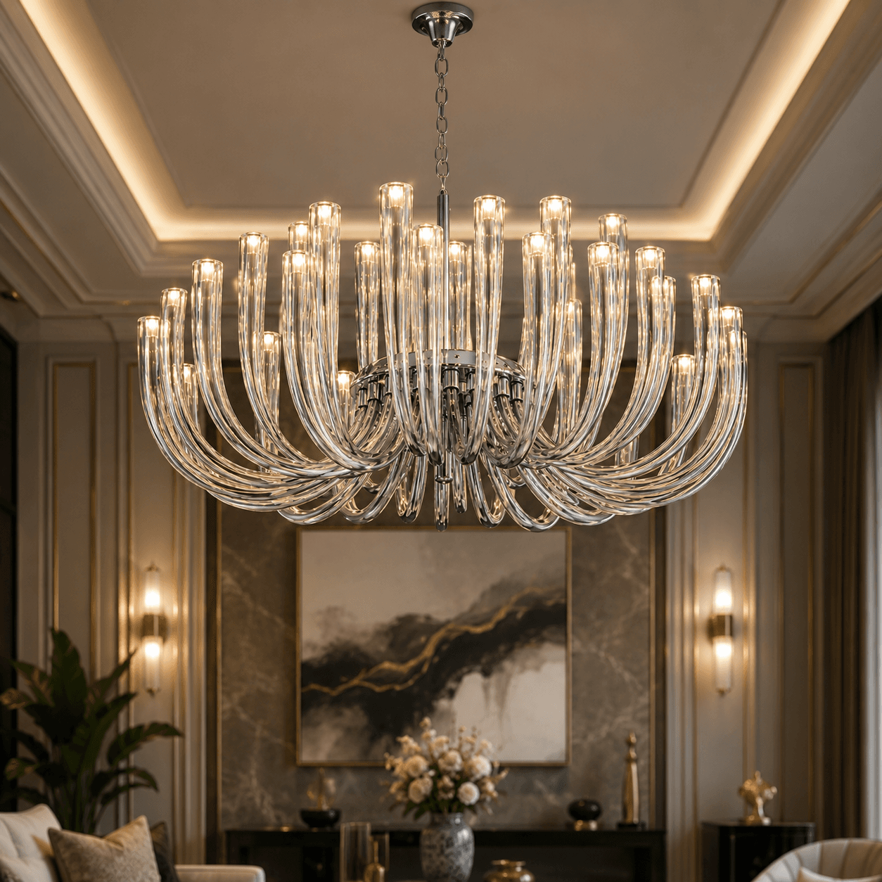 32 Head Smoke Luxury Glass Tube Chandelier
