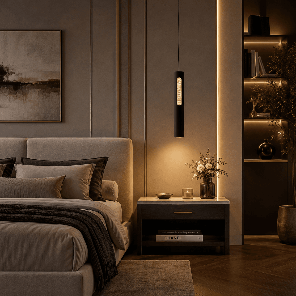 Aurora Luxe Black Cylinder LED Pendant Light