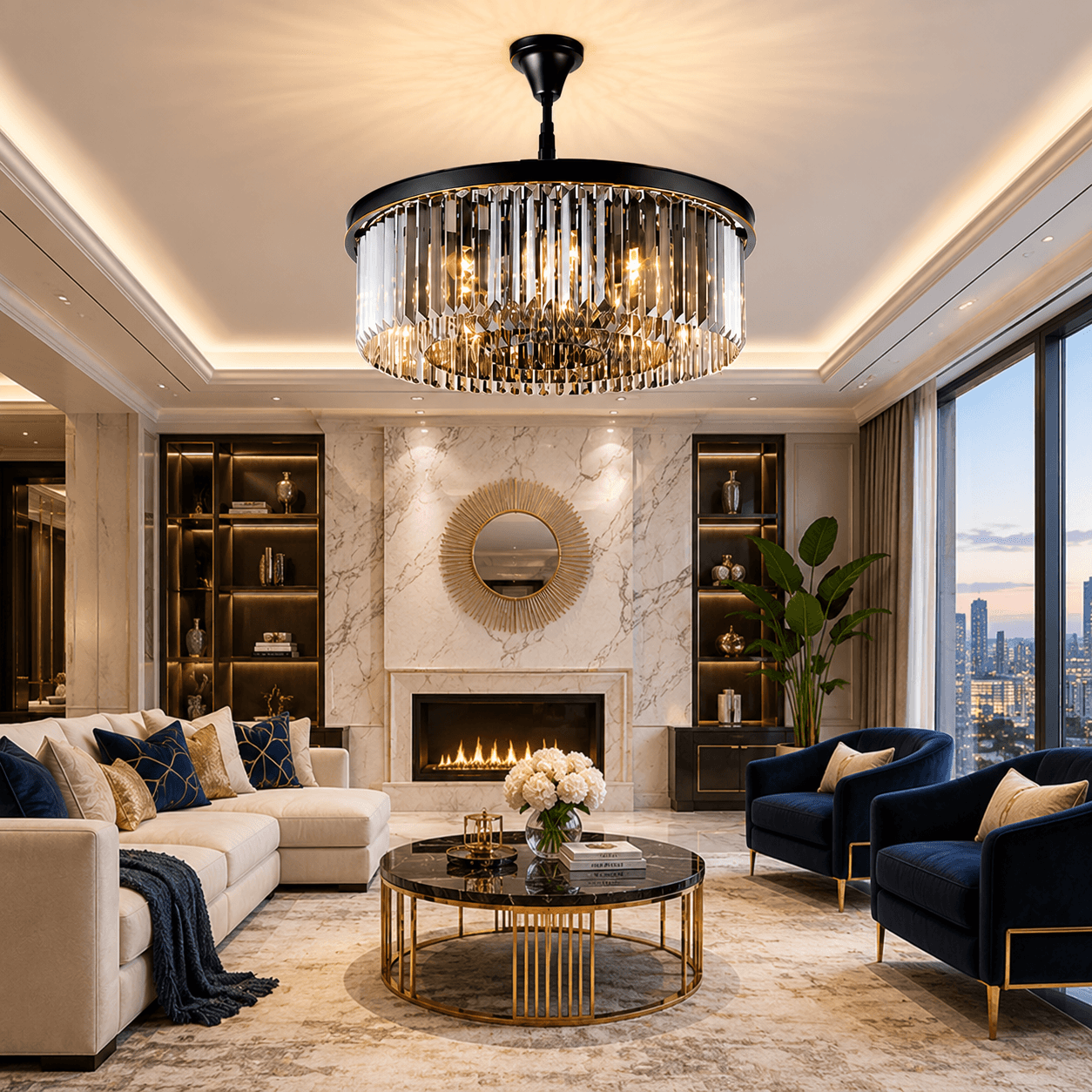 Modern Crystal Drum Semi-Flush Chandelier